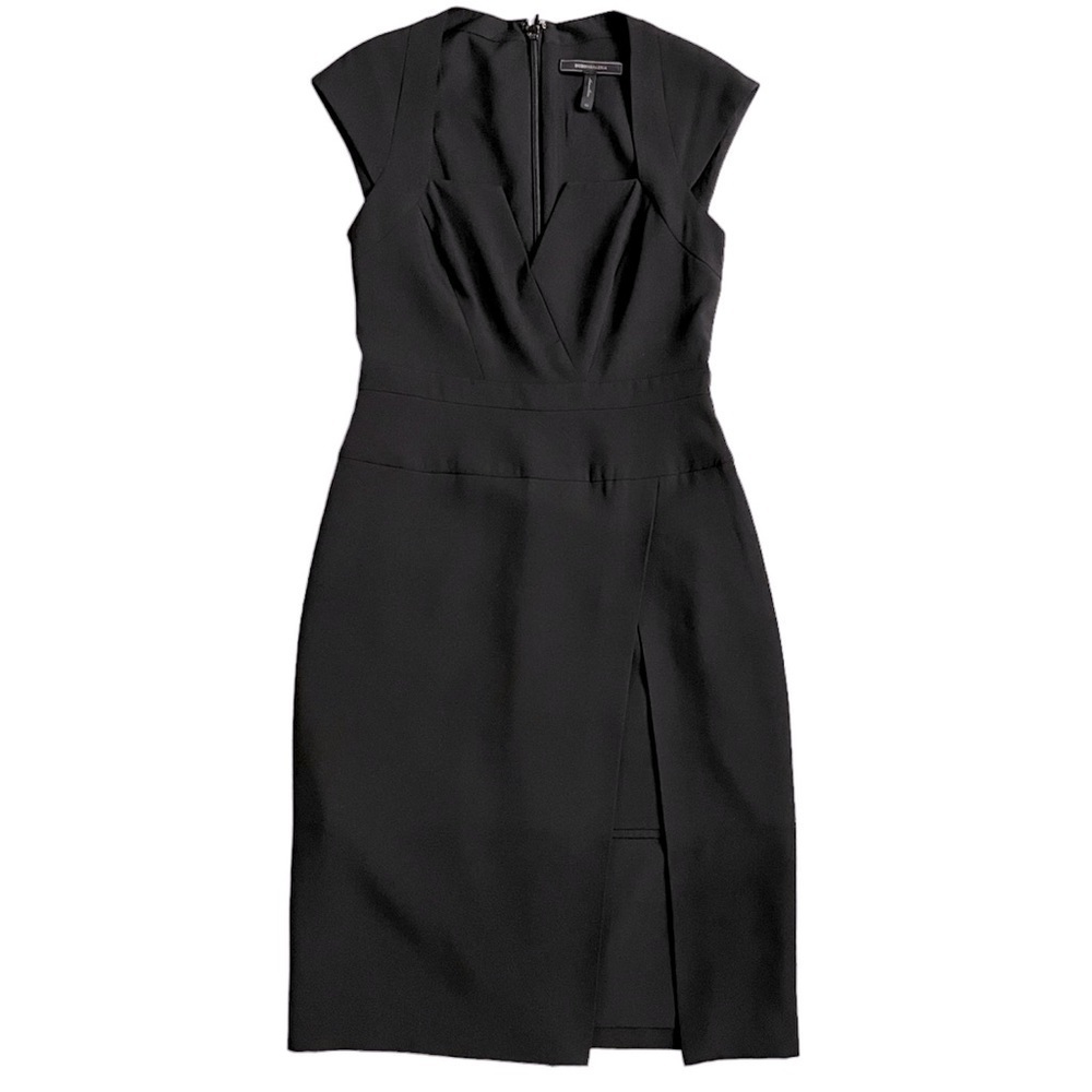 BCBGMaxAzria Black Cap-Sleeve V-Neck Sheath Dress - Picture 2 of 7